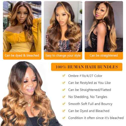 QTHAIR Ombre Human Hair Bundles 16A Brazilian Body Wave Bundles Human Hair 12" 14" 16" 100% Unprocessed Body Wave Virgin Hair Bundles