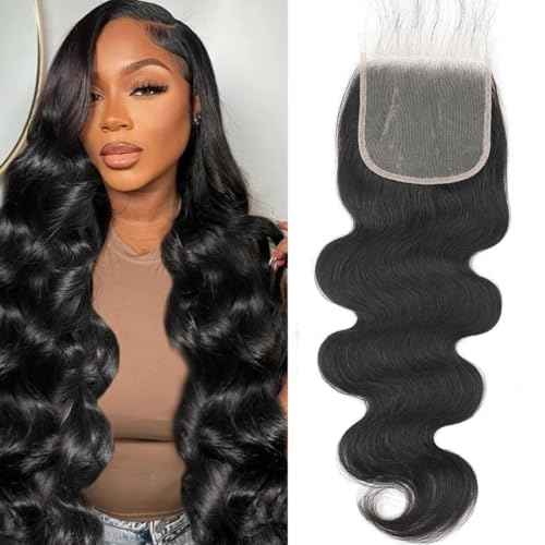 5x5 HD Transparent Closure Body Wave Human Hair Lace Closure Skinlike Brazilian 5x5 Closure 22inch Virgin Body Wave 100% Real Human Hair Free Part Closure Pre Plucked Natural Black Glueless