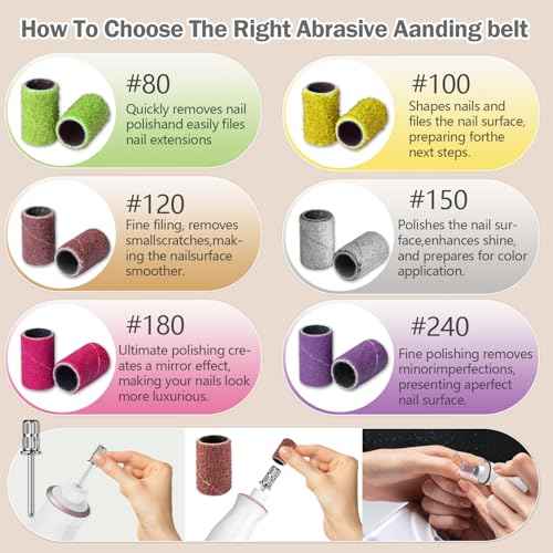 Electric Nail File, 10 Speeds Cordless Nail Drill with LED Light, Portable Manicure Pedicure Kit for Acrylic Gel Nails Thick Toenails Nail Grind, Hand Natural Nails Care - 10 Bits & 120 Sanding Bands