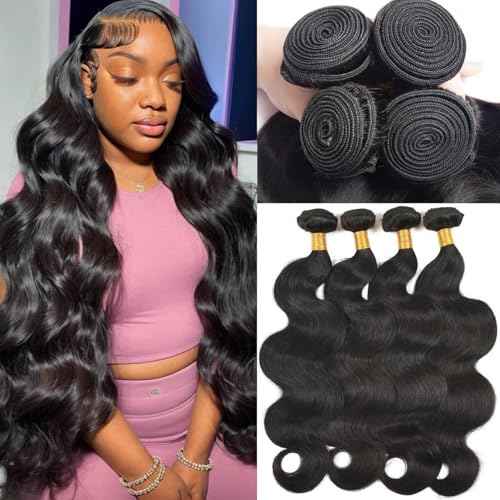 12A Human Hair Bundles 18 20 22 24 Inch Body Wave Bundles Human Hair Unprocessed Brazilian Virgin Raw Remy Hair 4 Weaves Bundles for Women Natural Color