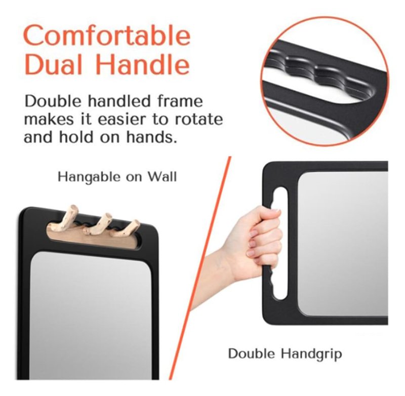 mpowtech Double Handle Mirrors(15.94" x 10.16") - Large Hand held Mirror with Handle,Barber Mirror Handheld,Salon Hand Mirrors,Barber Accessories, Black