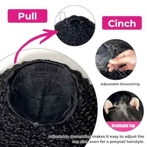 Larhali Kinky Curly Half Wig Human Hair 180% Density Wear And Go Glueless Wigs Human Hair 20 Inch Curly 3 In 1 Half Wigs for Women Drawstring Seamless Flip Headband Wig Beginner Friendly