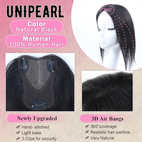 Hair Toppers for Women Real Human Hair 12 Inch 360¡Æ Cover Remy Human Hair Topper for Women with Thinning Realistic Scalp Clip in Pieces Straight Hair (Natural Black, Side Bangs)