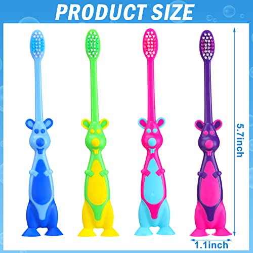 Gerrii Kids Toothbrushes Bulk Soft Lovely Little Kangaroo with Covers Suction Cup Individually Wrapped for Children Toddler Home School Camp Daycare Travel (50 Pcs)
