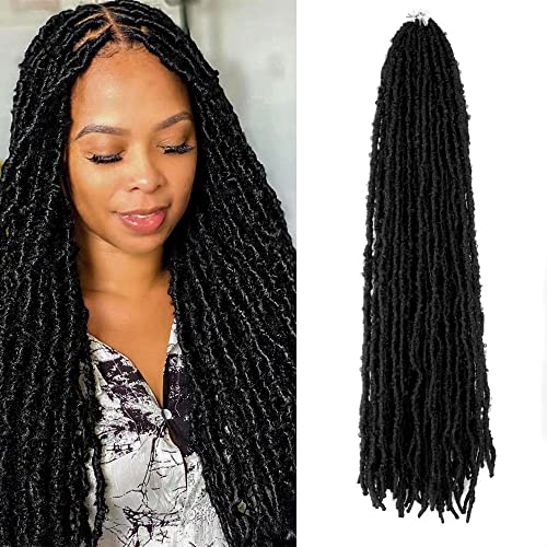 BOHOBABE 24 Inch Light Weight Butterfly Locs Crochet Hair 8 Packs Long Black Distressed Butterfly Faux Locs Crochet Hair, 1B