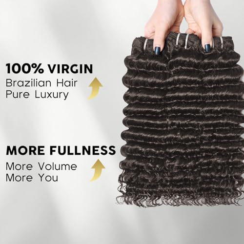 WEQUEEN Deep Wave Human Hair Bundles 22 Inch 100% 16A Brazilian Hair Long Lasting Deep Wave Bundles for Women