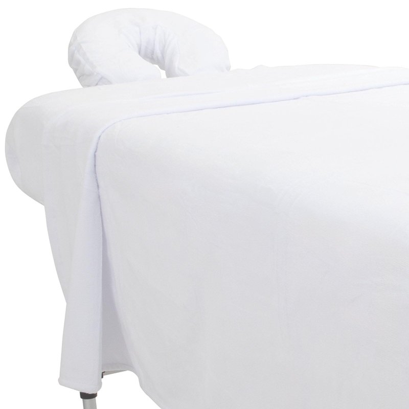 ForPro Luxury TerrySoft 3-Piece Massage Sheet Set, White, Ultra-Soft, Stain and Wrinkle-Resistant, Includes Flat and Fitted Sheets and Face Rest Cover