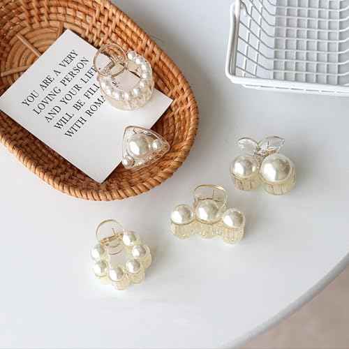 Pearl Hair Clips for Women, Small Hair Claw Clip Strong Hold,Mini Banana Jaw Clip Barrettes Nonslip,Hair Accessories Set Birthday Wedding Gift for Girl Thick Thin Curly Hair(5 PCS)