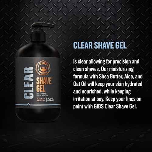 GIBS Grooming Clear Shave Gel, 16oz with pump, Moisturizing shave gel with Shea Butter, Aloe and Oat oil.