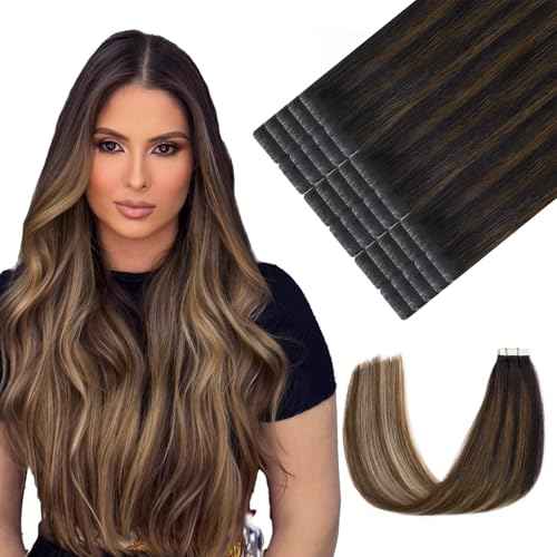 Youngsmile Invisi Edge Tape in Hair Extensions Human Hair #1B/4/27 Natural Black to Chocolate Brown and Caramel Blonde 20pcs 35g 16 Inch Injection Tape in Hair Extensions Human Hair (#1B/4/27,16'')