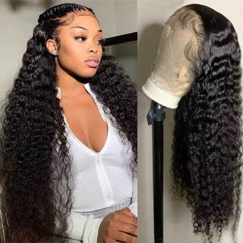 Deep Wave Lace Front Wigs Human Hair 180% Density 13x4 HD Lace Front Wigs Pre Plucked with Baby Hair Glueless Wigs for Black Women Human Hair (natural color 18 inch)