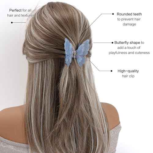 3 Packs Butterfly Hair Clips Acetate Tortoise Shell Non-Slip Jaw Clips 2.5inch, Beautiful Butterfly Hair Accessories for Girls and Women(Mixed color, White, Blue, Pink)