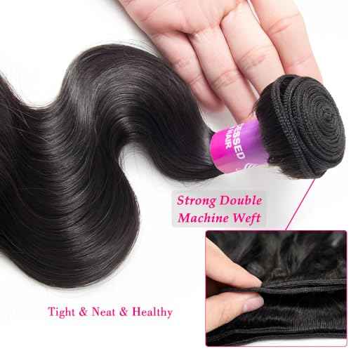 12A Human Hair Bundles 400g Body Wave Bundles Human Hair Extensions 16 16 16 16 Inch Brazilian Virgin Body Wave 4 Pieces Deals Unprocessed Brazilian Quick Weave Extensions Natural Black