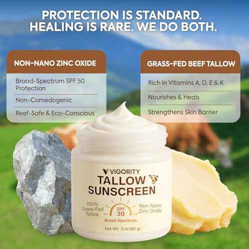 Beef Tallow Sunscreen with Clear Zinc: Non-Toxic SPF 30 Sunscreen for Face & Body, Natural Sunblock with Nourishing Tallow & Botanical Extracts (2 Fl Oz (Pack of 1))