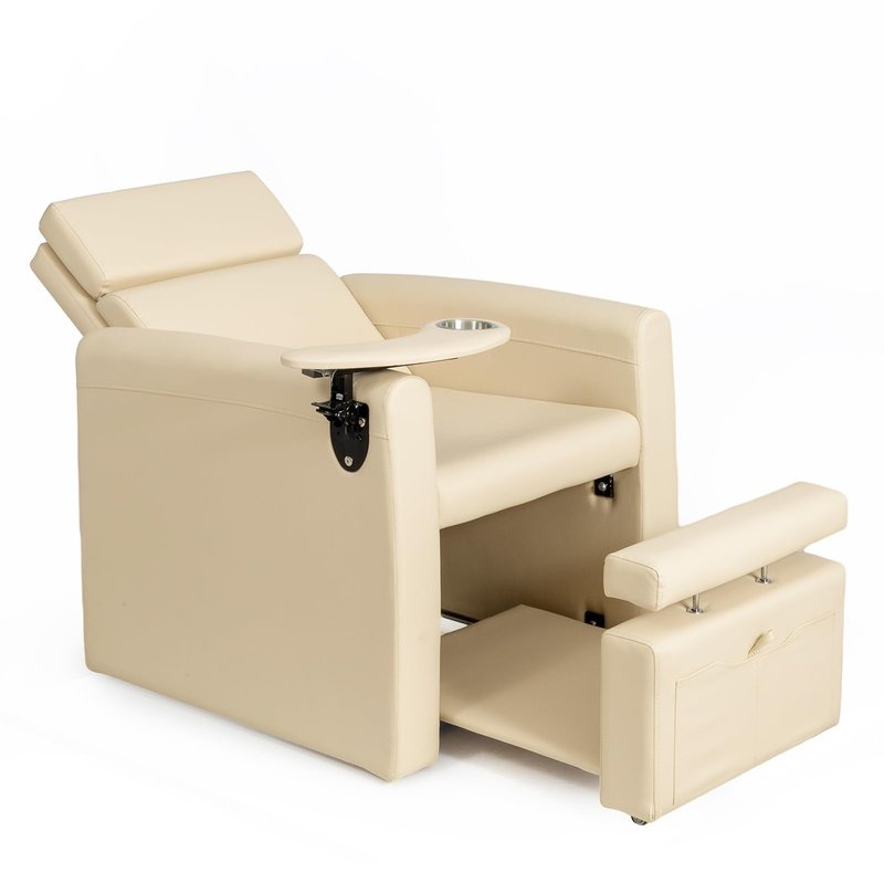 OmySalon Electric Pedicure Chair w/Adjustable Backrest, Movable Cup Holder & Hidden Storage Platform, Full-Floor Support Pedi Station for Professional Nail Tech Supplies Spa Salon (Bleached Sand)