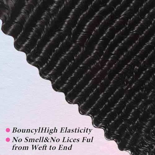 12A 3Bundles Human Hair 14 16 18 lnch Deep Wave Bundles Human Hair 100% Unprocessed Virgin Deep Curly Bundles Extensions Natural Black