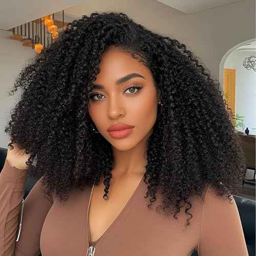 Kinky Curly Half Wig Human Hair 200 Density 3 In 1 Seamless Flip Over Drawstring Headband Wig Human Hair 22 Inch Wear and Go Glueless Wigs for Women Curly Half Human Hair Wig Beginner Friendly