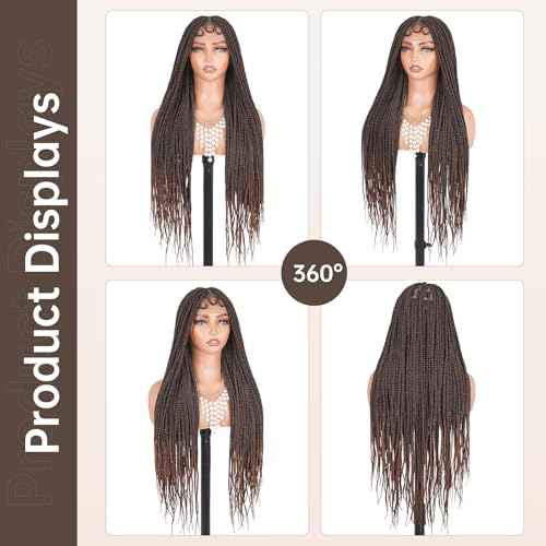 Box Braided Wig Full Double Lace Glueless Braids Wig with Baby Hair Human Hair Blended Synthetic Black Braided Wig for Black Women (1B30, 28 Inch)