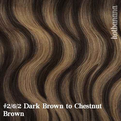HOTBANANA Human Hair Clip in Hair Extensions, Balayage Dark Brown Mixed Chestnut Brown 120g Clip in Hair Extensions Real Human Hair Straight Remy Hair Clip Ins Dark Roots Ombre 18 Inch 7pcs