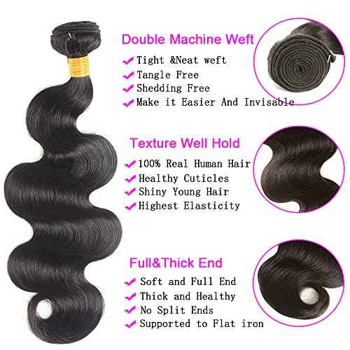 Hswpawk Body Wave Bundles Human Hair 16 18 20 Inch 12A Human Hair Bundles 3 Bundles Human Hair 100% Unprocessed Brazilian Virgin Hair Bundles Deals Human Hair Natural Color Human Hair Weave Extension