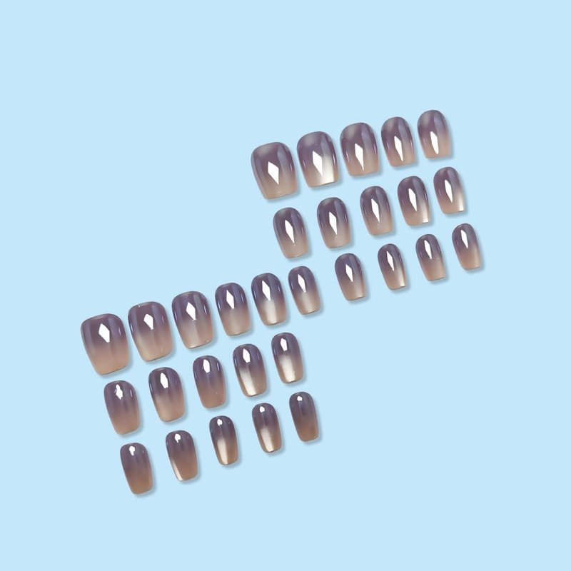 Ombre Press on Nails Short Square Fake Nails Purple Gradient False Nails Press ons with Designs Chrome Cat Eye Acrylic Nails Glossy Finish Full Cover Glue on Nail for Women Manicure 24Pcs