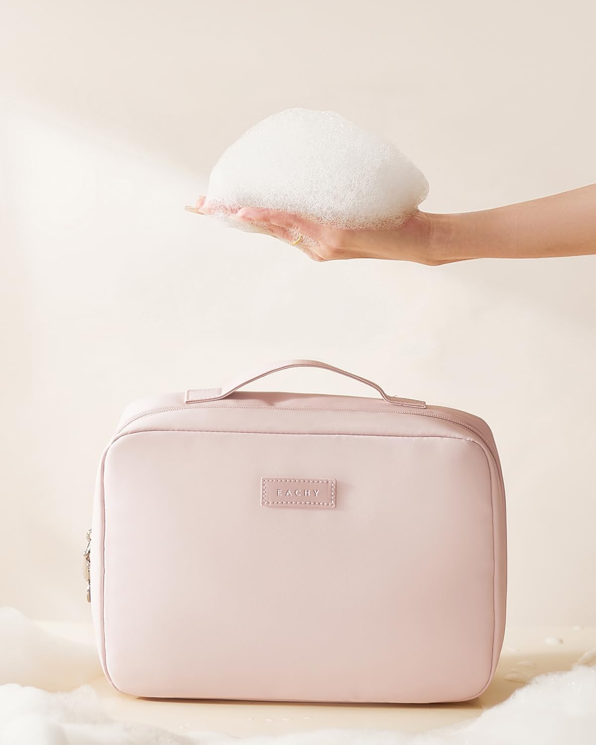 Travel Toiletry Bag - Portable Makeup Organizer with Hanging Hook | Water-Resistant Full-Size (Pink)