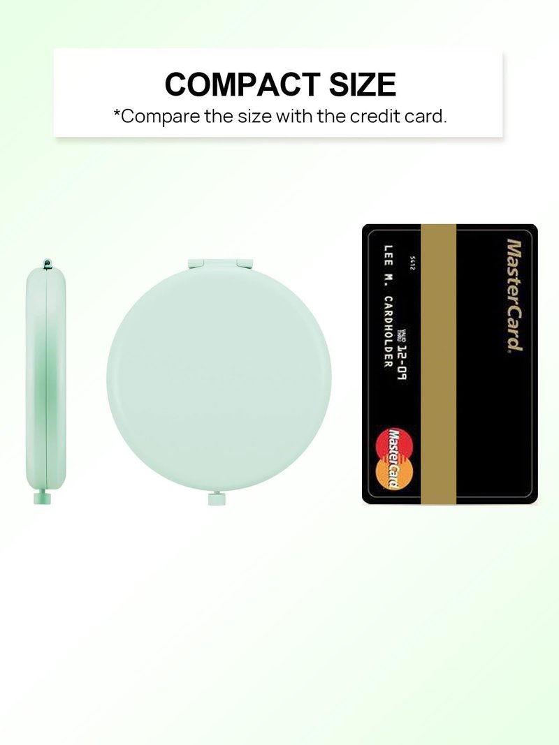 Getinbulk Compact Mirror for Purse, Double-Sided 1X/2X Magnifying Metal Pocket Makeup Mirrors(Round, Cyan)