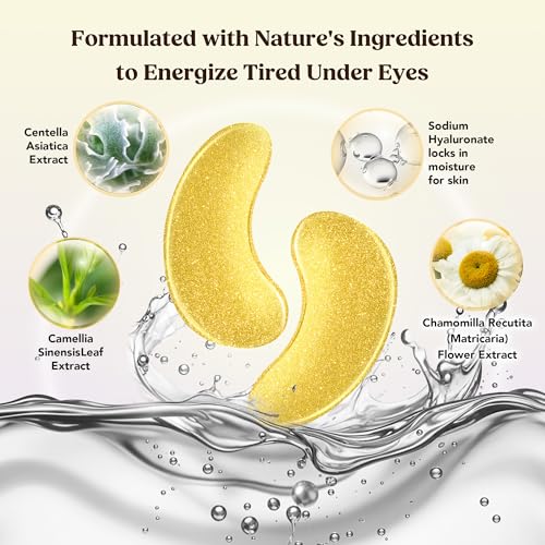 DERMORA Golden Glow Under Eye Patches (100 Pairs Eye Gels) | Rejuvenating Treatment | Dark Circles, Puffy Eyes, Refreshing, Revitalizing, Travel, Wrinkles