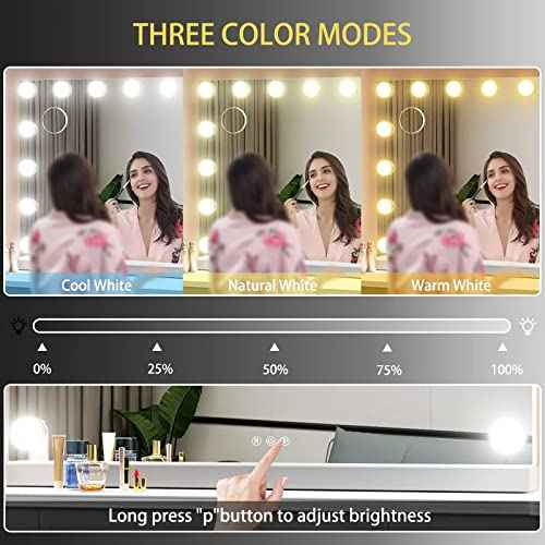 Vanity Mirror with Lights, 32 x 24 Tabletop Hollyhood Makeup Mirror, Hollywood Lighted Mirror with 18 Dimmable LED Bulbs,3 Colors Modes,Touch Control,Metal Frame,