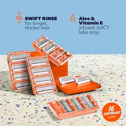 Dollar Shave Club | 4 Blade Razor Refills (16 Pack) | Swift Rinse Blades for Longer and Thicker Hair
