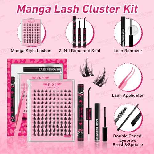 PROLASHBEAUTY Manga Lash Clusters Kit Anime Lash Clusters Volume Fairy Ultra-Thin Band Spike Lashes with Lash Bond and Seal Applictor Remover (Anime,10-18mix)