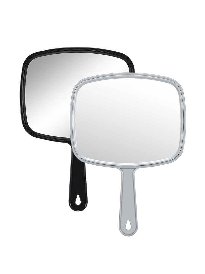 Gladmart Hand Mirror Salon Barber Hairdressing Handheld Mirror with Handle(Square,Black and Grey,7.4 x 10.3 inches), 2PCS, Black&grey