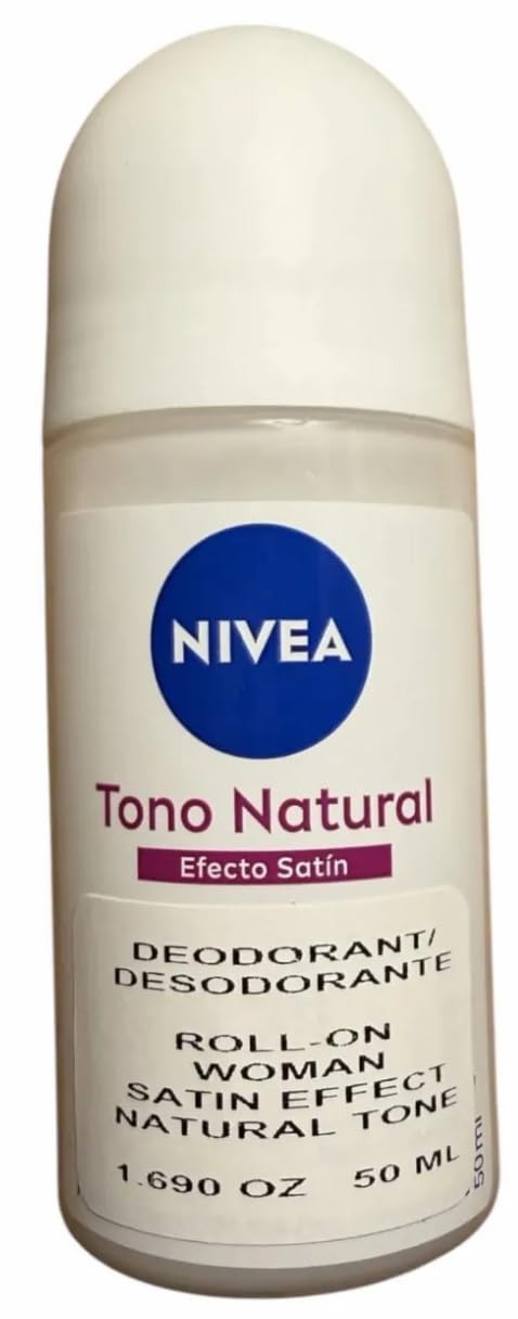NIVEA Aclarado Tono Natural Efecto Satin Roll-On Deodorant 50ml (1.69 fl oz) – 72H Odor Protection, Avocado Oil & Vitamin C, Smooth Underarm Care, USA Version (English Label)