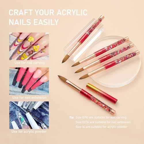 Acrylic Nail Brush Size 10, 100% Real Kolinsky Nail Brush for Acrylic Powder Application, Handmade Women Manicure Nail Extension Tool for Professional DIY Home Salon and Beginner