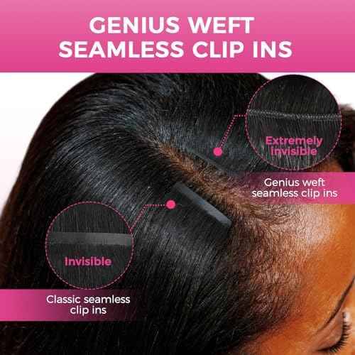 Lashey Genius Weft Seamless Clip in Hair Extensions Real Human Hair Natural Black Yaki Straight 16 Inch 7pcs 110g Handmade Thin Weft Clip ins for Women