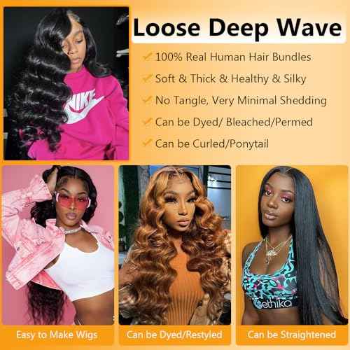 QTHAIR 16A Virgin Hair Bundles Loose Deep Wave 22" 22" 200g Long Human Hair Weave Bundles Curly Virgin Hair Bundles for Black Women