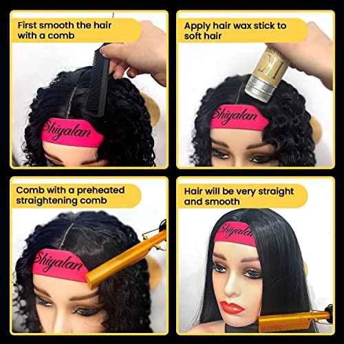 Hot Comb Set 7Pcs, Electric Hair Straightener Pressing Comb for Black Hair, Hot Comb Set with Wig Wax Stick, Lace Band, Rat Tail Comb £¦Salon Clips