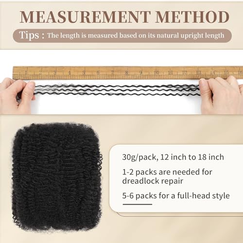 Afro Kinkys Bulk Human Hair for Mini Twist, Braiding, Loc Repair, Kinky Curly Hair, Natural Afro Bulk for Dreadlocks 3 Packs 90 Gram Natural Black Color(1B, 18 Inch£©