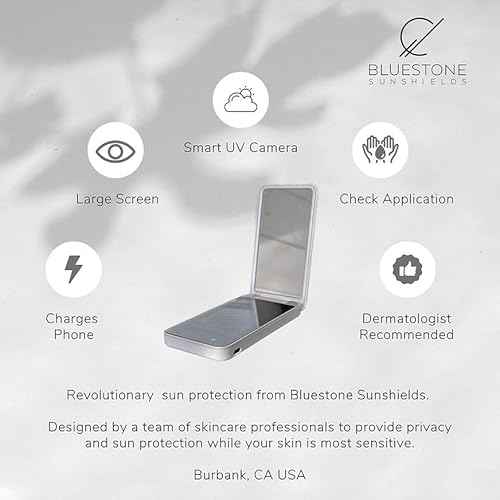 Bluestone Sunshield Sun Smart UV Makeup Mirror - Makeup Vanity Mirror, Ideal for Travel with Advanced Sun Protection Detection, USB Charging, Backup Power