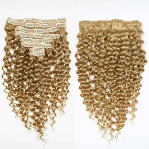Curly Clip in Hair Extensions Real Human Hair 24inch 120g Invisible & Seamless 100% Brazilian Remy Human Extension Deep Wave Clip ins Extensions Double Weft 8 PCS with 20 Clips #27 Honey Blonde