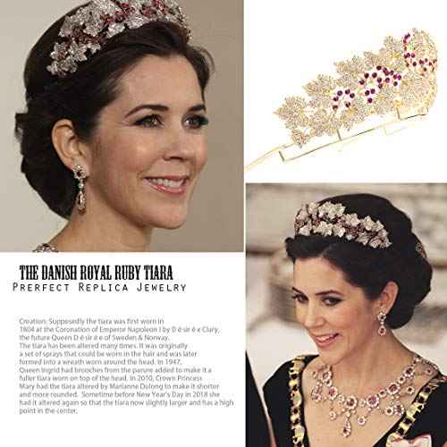 The Danish Royal Ruby Replica Tiara, Gold Leaves Tiaras Diadem for Wedding HG129