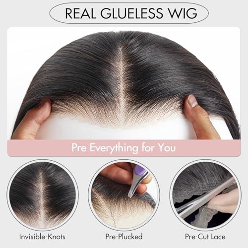 Wear and Go Glueless Bob Wig Human Hair Pre Plucked Pre Cut 4x4 HD Transparent Lace Front Wigs for Black Women Straight Short Bob Wigs Human Hair 180 Dentisty Natrual Color 12 Inch