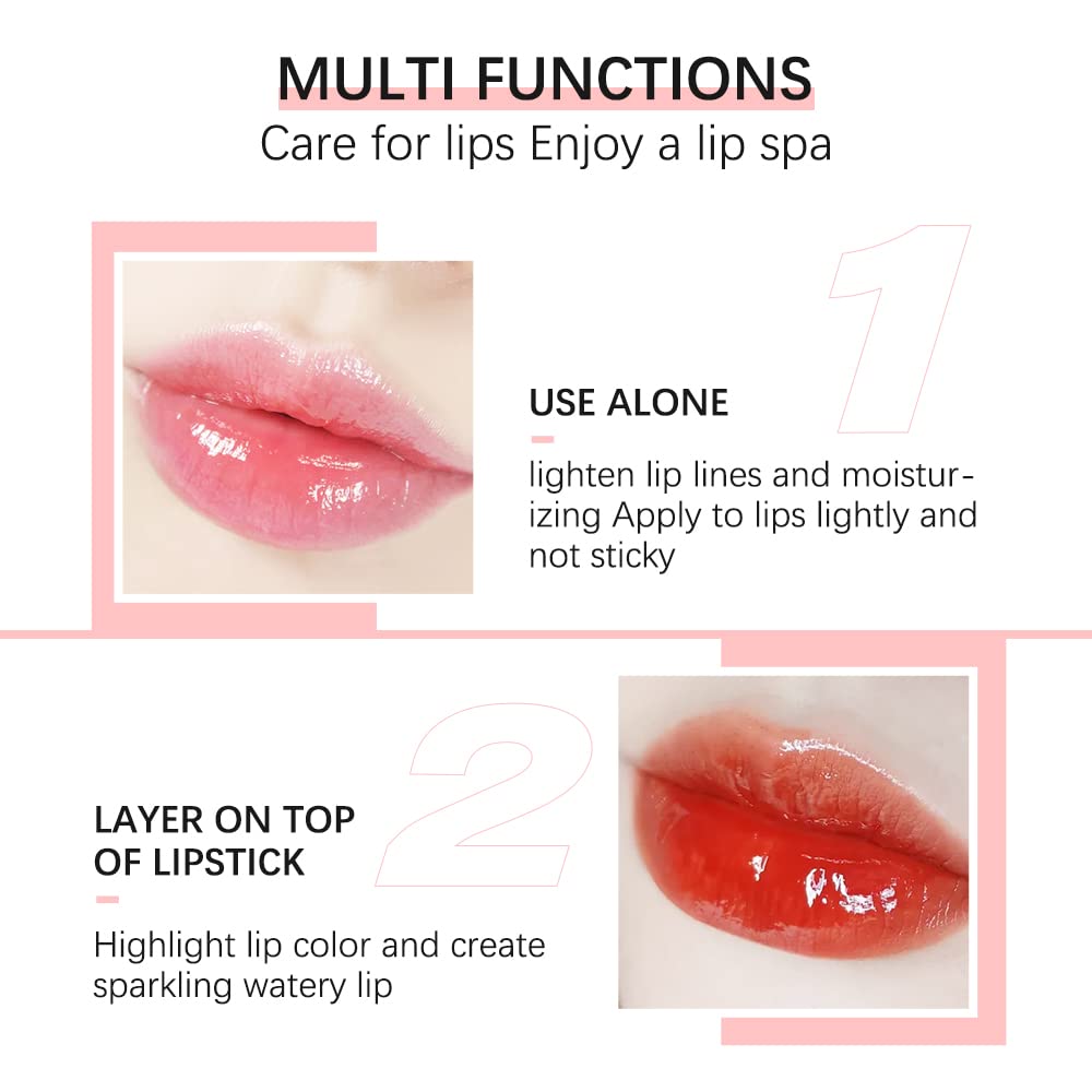 GECOMO Hydrating Lip Glow Oil, Lip Oil Gloss Transparent Toot Tinted Nourishing Long Lasting Repairing Lightening Lip Lines (CHERRY) 0.2 OZ