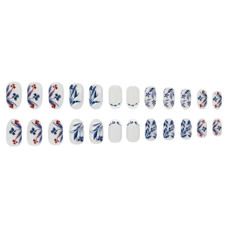 Red Press on Nails Flower Fake Nails Medium Almond Nail Press ons Red Ombre French Tip with Design Glossy Full Cover Glue on Nail for Women Manicure