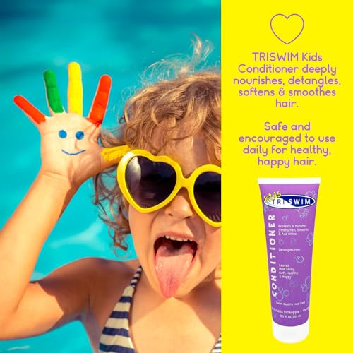 TRISWIM Kids Swim Suds & Conditioner Set 8.5 fl oz each | Natural Tear-Free 2-in-1 Shampoo Chlorine Removal & Body Wash with Detangler - Gentle Hair and Skin Care Solution for Active Kids