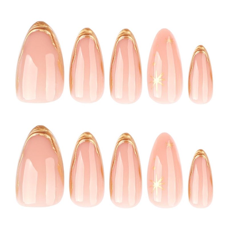 Press On Nails - Almond Acrylic Nails with Gold Line Design | 24 Pcs Glossy Full Cover for Women