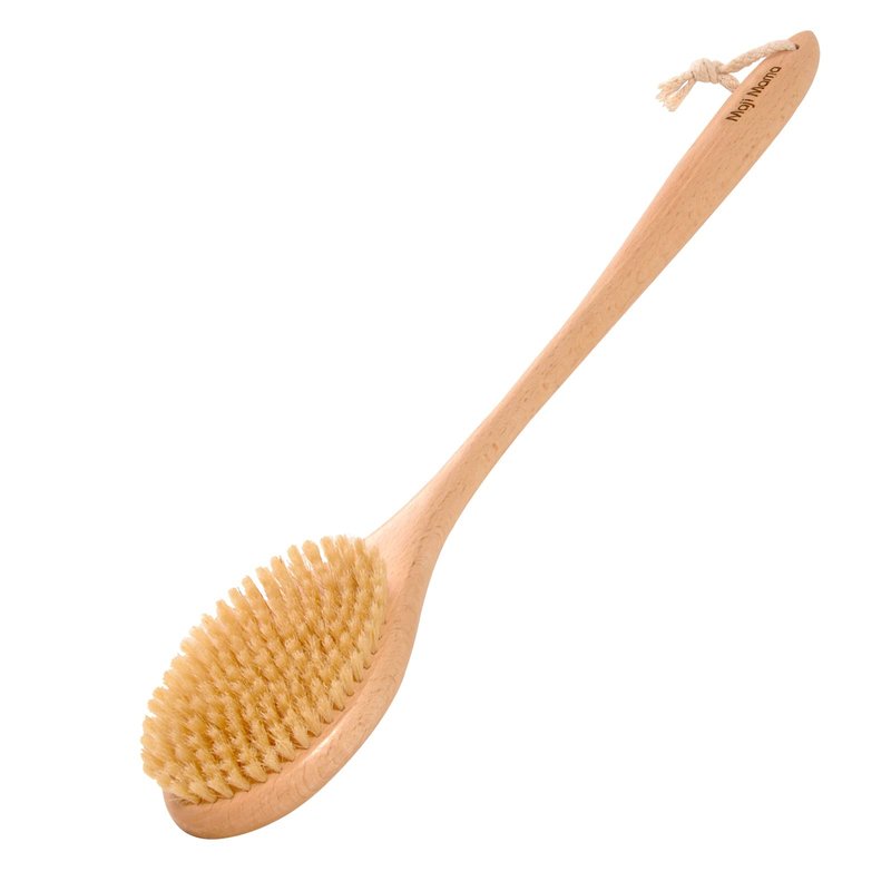 Maji Mama 19.7inch Upgrade Long Handle Bath Brush Wood Shower Brush Natural Bristles for Wet or Dry Brushing, Back Scrubber for Gentle Exfoliating and Cleaning