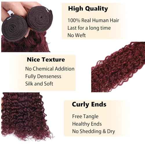 Human Hair Bundles Burgundy 99J Water Wave 22 24 26 Inch Bundles Human Hair 100% Unprocessed Burgundy Soft Sewn In Hair with Double Weft for Black Women