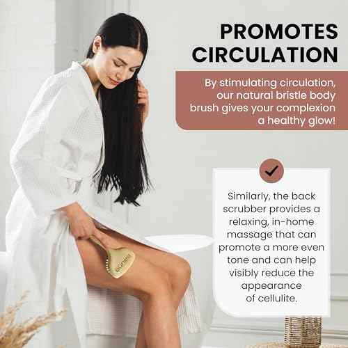 SHASH Since 1869 Hand Made in Germany - Smooth 100% Boar Bristle Body Brush, Gently Exfoliates Skin for a Softer, Smoother Complexion, Dry Brush Body Scrubber Promotes Circulation for a Healthy Glow