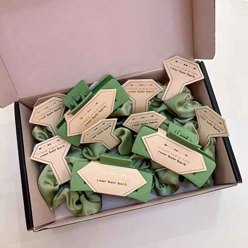 18pcs Bridesmaid Scrunchies Proposal Gifts Bachelorette Hair Claws Clips Girls heart sunglasses for Wedding Party Favors(White&Green)